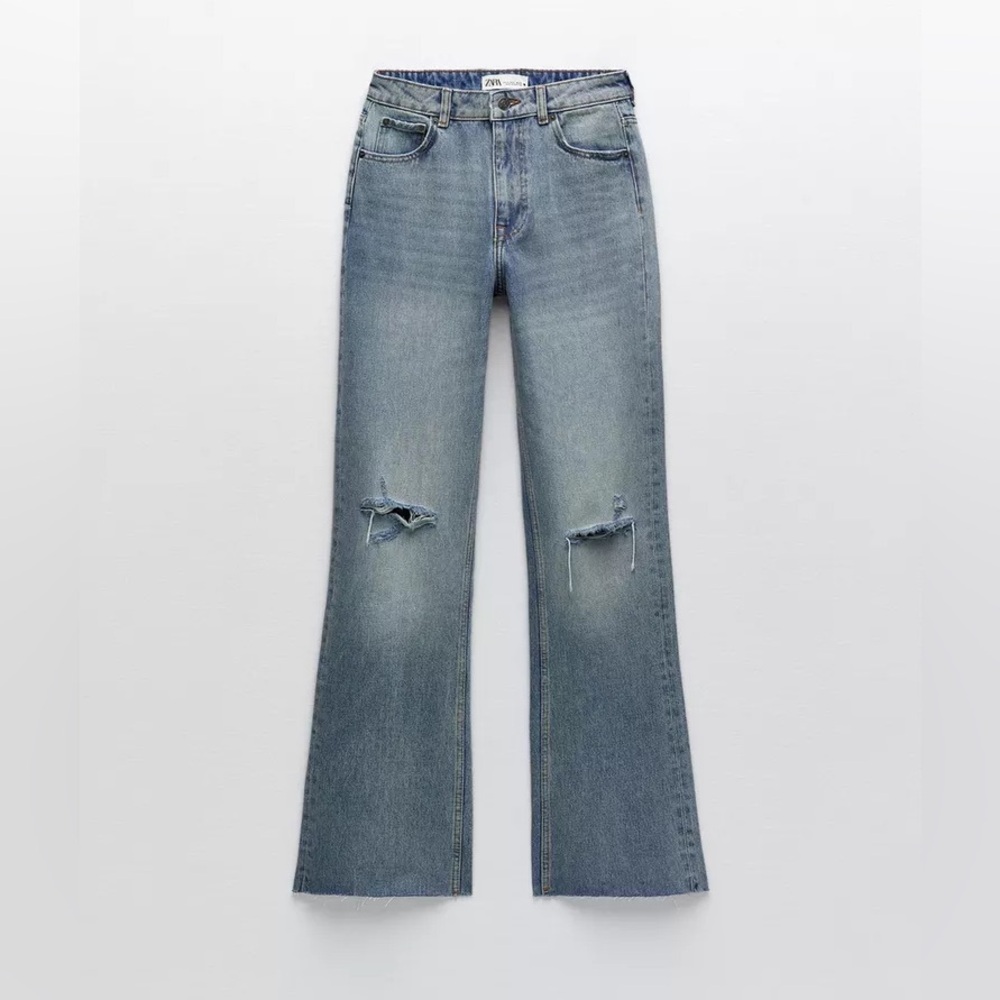Zara Blue Flare Wide Leg Jeans